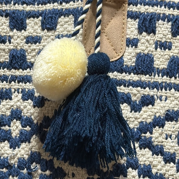 Soft Surroundings Blue and Cream Patterned Wool Tote Bag - Picture 3 of 7